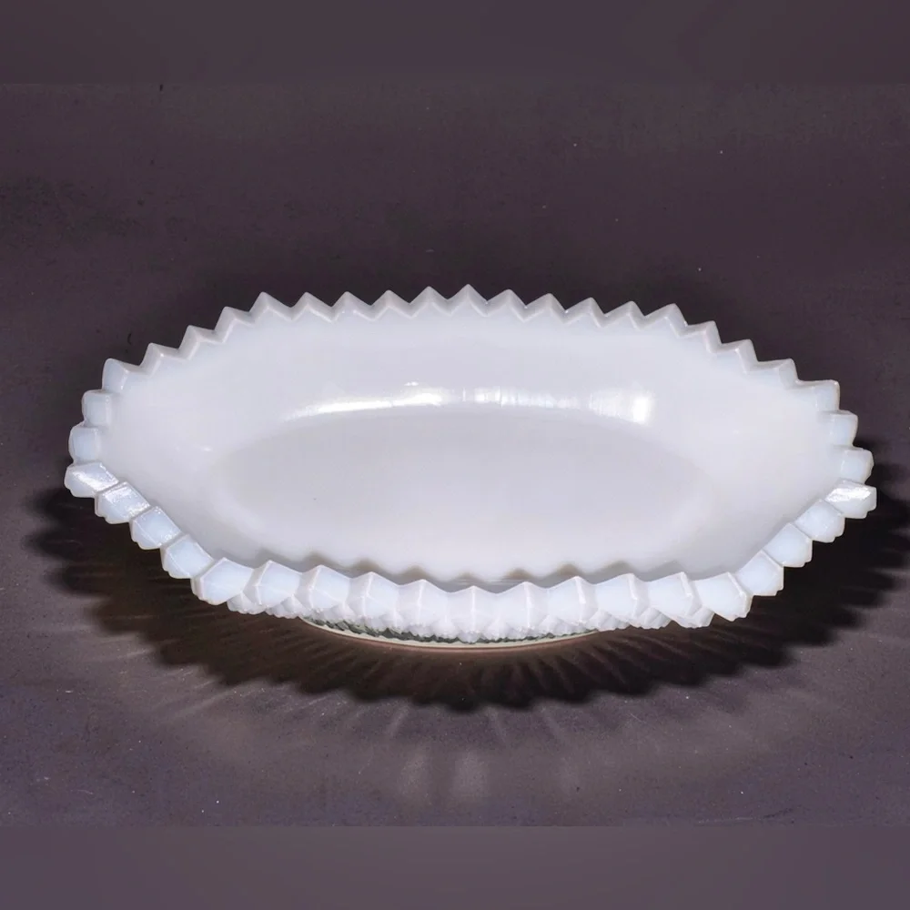Vintage Westmoreland Milk Glass Pickle Dish English Hobnail Sawtooth Edge